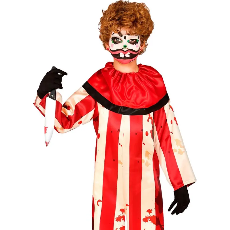 Fantasia Palhaço Assassino Infantil de Halloween Longo Sangrento G / Vermelho