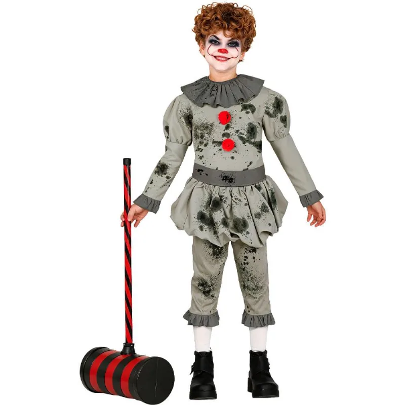 Fantasia Palhaço It Infantil de Luxo pra Meninos de Halloween ´P / Cinza