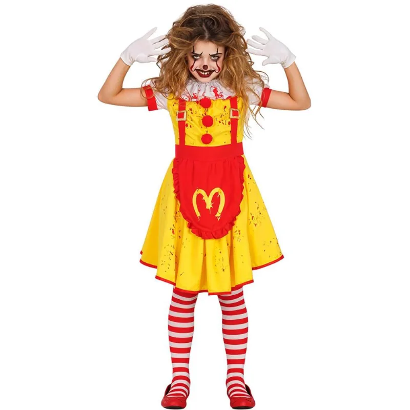 Fantasia Palhaço do Mcdonalds Infantil de Halloween Menina com Sangue M / Amarelo