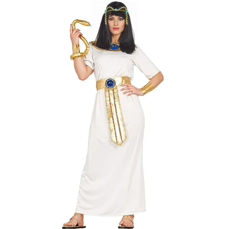 Fantasia Cleópatra Adulta Feminina de Luxo Vestido Egípcia Branca G / Branco