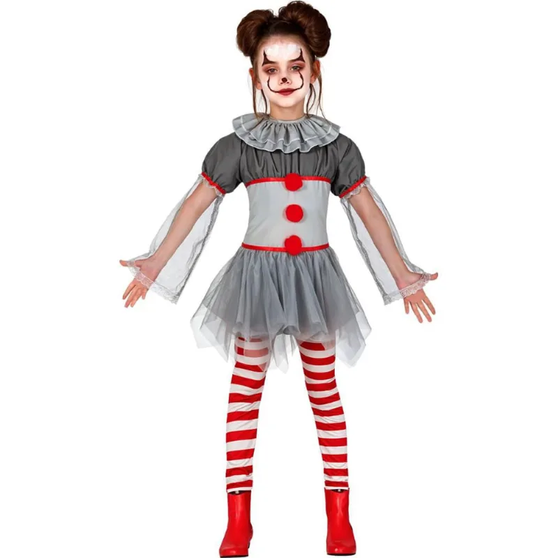 Fantasia It a Coisa Infantil pra Meninas de Halloween com Meia Calça G / Cinza