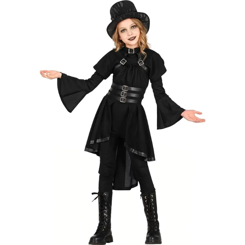 Fantasia Bruxa Gótica Infantil de Halloween de Luxo pra Menina GG / Preto