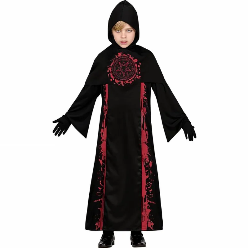 Fantasia Maçonaria Halloween Infantil Túnica Preta com Capuz Mestre de Ritual GG / Preto