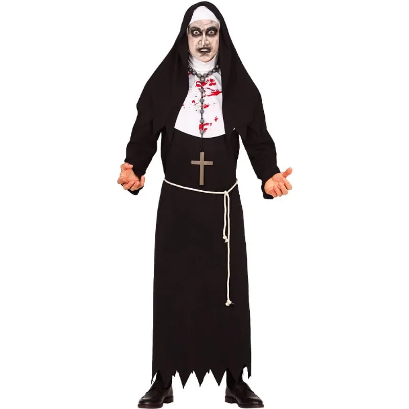 Fantasia Halloween Freira Sangrenta Adulta Roupa Terror Completa G / Preto