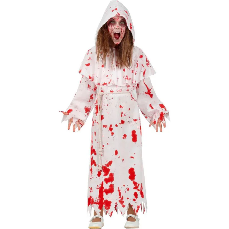 Fantasia Freira Infantil Halloween pra Meninas e Meninos com Sangue GG / Branco