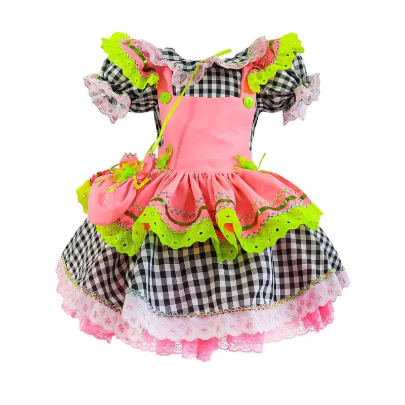 Vestido Festa Junina Bebê Menina Candinha Com Bolsinha P / Preto
