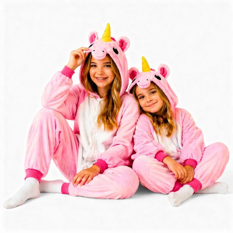 Fantasia de Unicórnio Kigurumi Infantil Rosa e Branco Com Gorro P