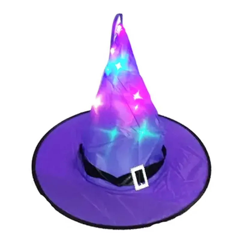 Chapéu Bruxa Feiticeira C/ Led Colorida Acessório Halloween - Roxo