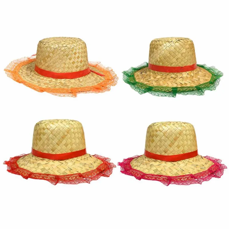 Chapéu de Palha Para Festa Junina Com Renda Colorida