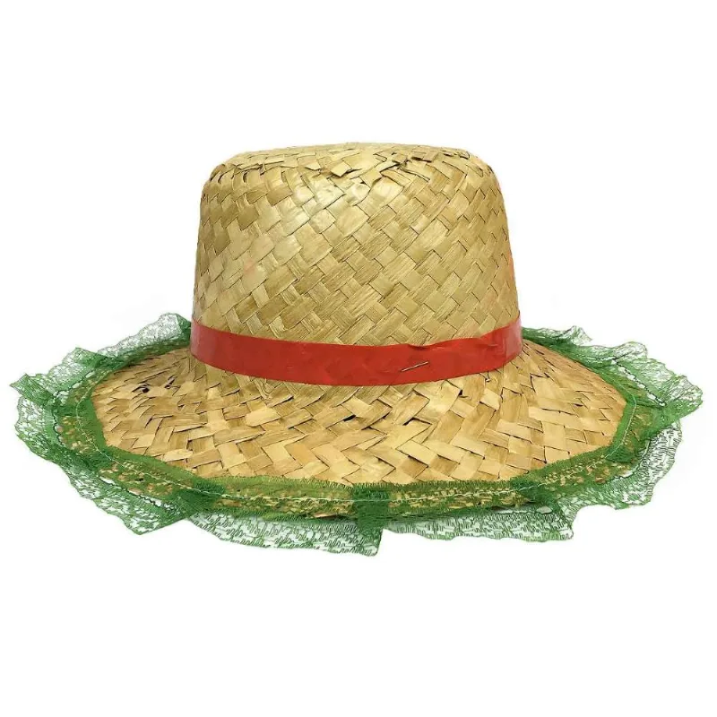 Chapéu de Palha Para Festa Junina Com Renda Colorida
