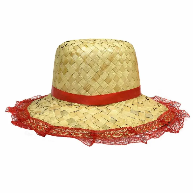 Chapéu de Palha Para Festa Junina Com Renda Colorida
