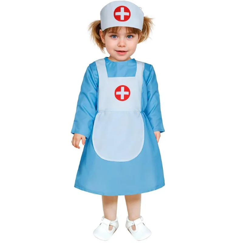 Fantasia Halloween pra Bebê Menina Enfermeira Classica Com Touca G / AZUL