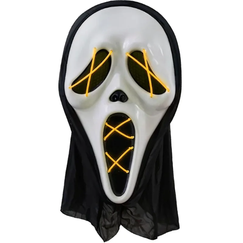 Máscara Halloween LED Neon Fantasia Pânico Ghostface para Festa Amarelo