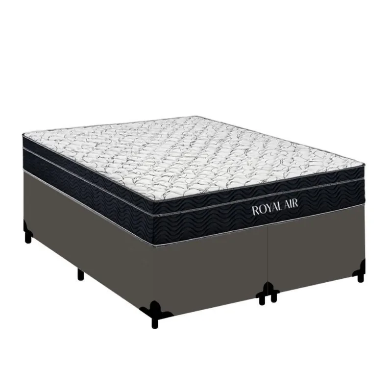 Cama Box com Colchão Casal Royal Air Pillow Top Molas Ensacadas Cinza Royal