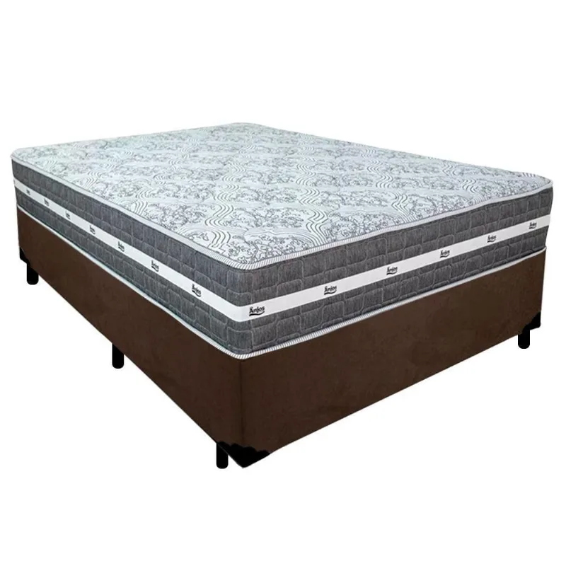 Cama Box Casal Suede + Colchão Anjos Black Graphite Molas Ensacadas 138x188x64cm Cor:marrom