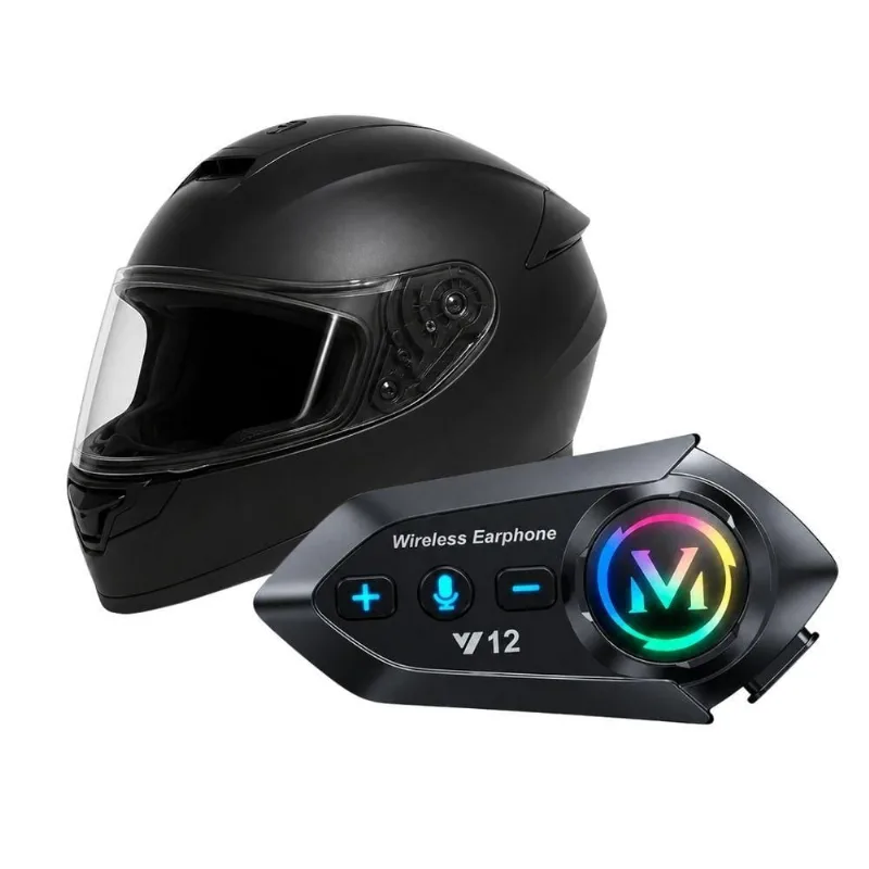 Fone para Capacete Anti Ruído MDM com Mãos Livres Bluetooth Bateria 500mAh Resistente à Chuva Preto