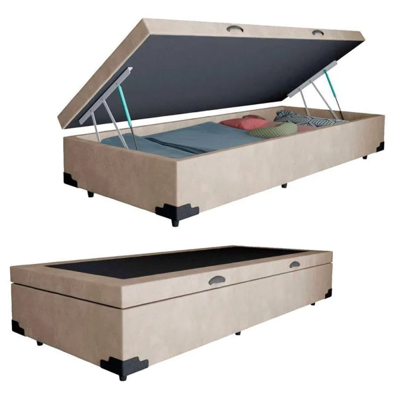 Cama Box Baú Solteiro Suede Cama Bege 88x188x45cm - OUTRAS - Colchões