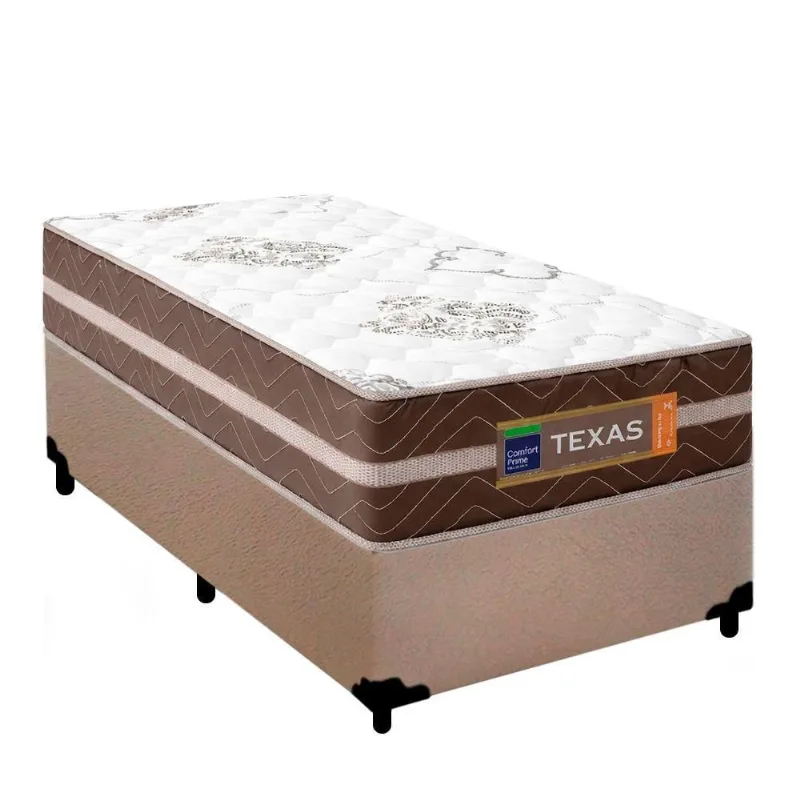 Cama Box Solteiro Suede + Colchão Molas Ensacadas Texas Prime Colchões 88x188x64cm Bege