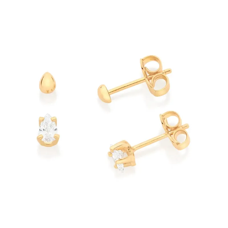 Kit Rommanel Banhado Ouro Gotas Liso E Zircônias 526962 Primeiro E Segundo Furo