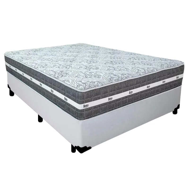 Cama Box Casal Sintético + Colchão Anjos Black Graphite Molas Ensacadas 138cm Suporta Até 120 Kg Por Pessoa Cor:branco