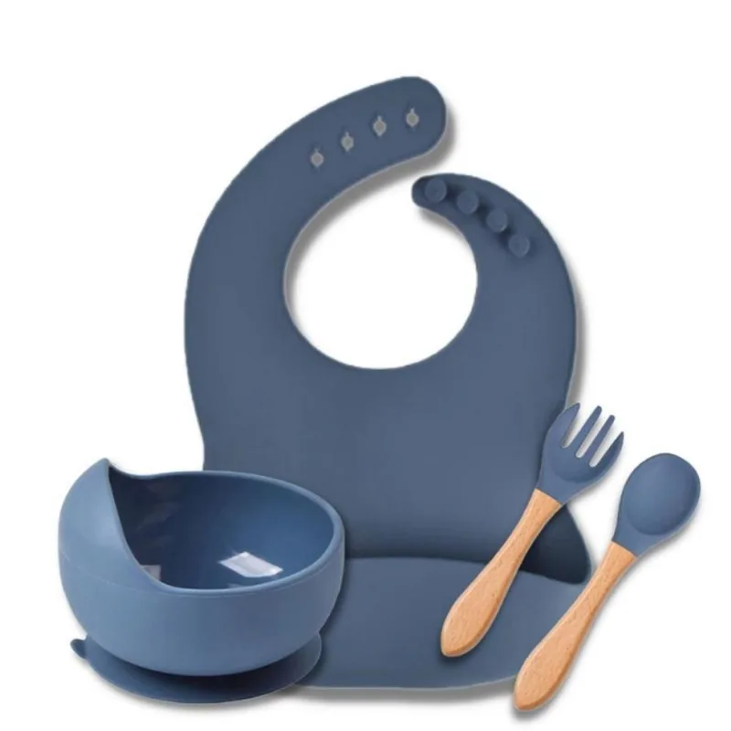 Babador Silicone Tigela E Talheres Luxo Azul - Baby