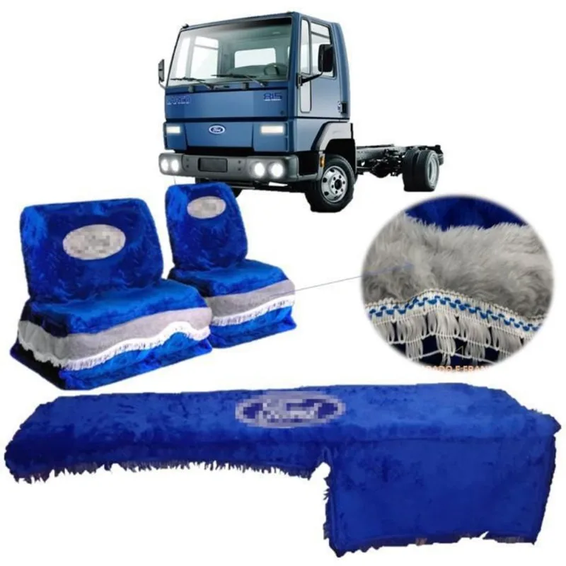 Kit Capa De Banco E Painel Chinil Azul Logo Ford Cargo 02 08