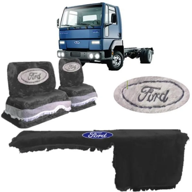Kit Capa De Banco Painel Chinil Cinza Logo Ford Cargo 02 08