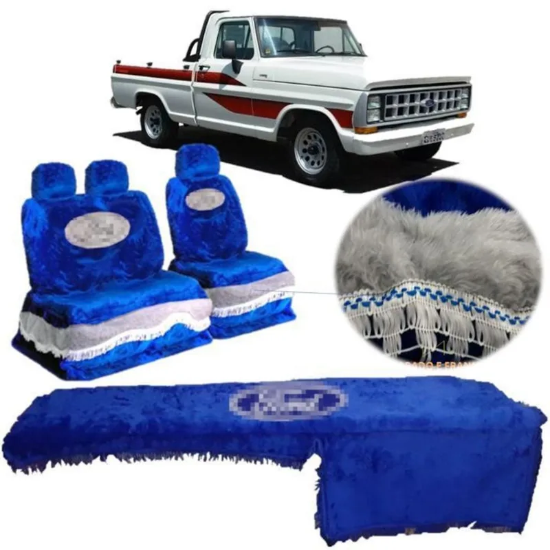 Kit Capa De Banco Chinil E Painel Azul Logo Ford F1000