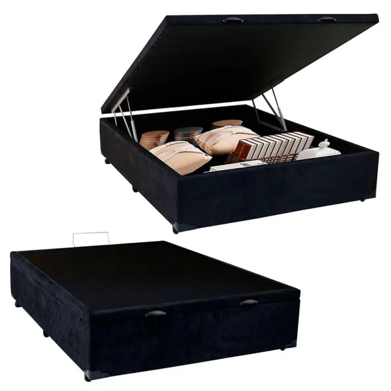 Cama Box Baú Casal Suede Cama 138x188x45cm Preto - OUTRAS