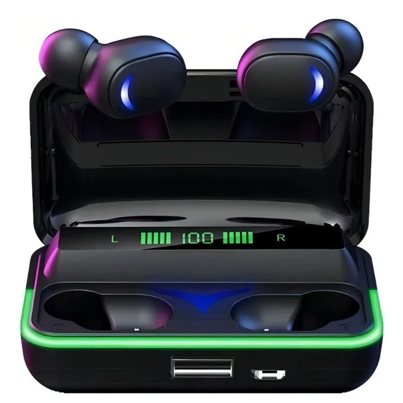 Earphone Bluetooth Preto com Carregador Portátil e Display Uso Confortável