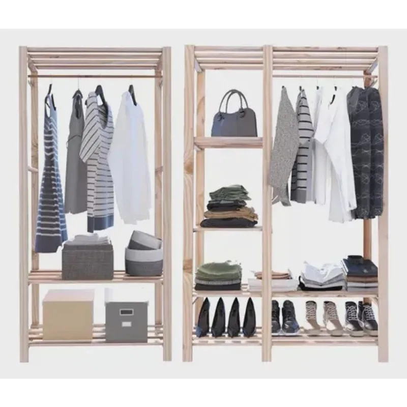 Arara Guarda Roupa Duplo Industrial Pinus Organizador Madeira