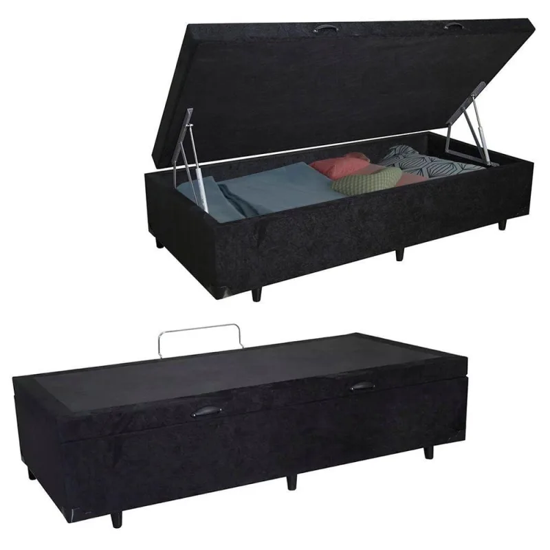 Cama Box Baú Solteiro Suede Cama Preto 88x188x45cm - OUTRAS - Móveis
