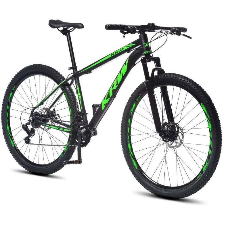 Bicicleta Aro 29 Krw Alumínio 24 Vel Freio A Disco X52 Cor:preto/verde Fosco;tamanho Quadro:21
