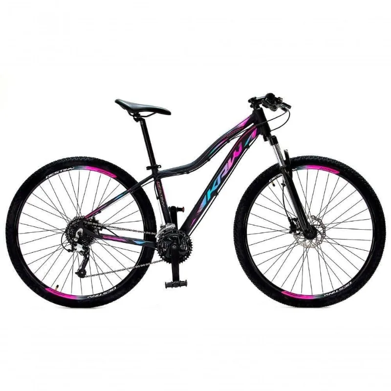 Bicicleta Aro 29 Krw Alumínio 24 Vel Freio Hidráulico Suspensão Dianteira S2 15.5 Preto-Rosa E Azul