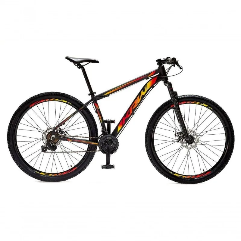 Bicicleta Aro 29 Krw Alumínio Shimano 24 Vel Freio A Disco Suspensão S4 21 Preto-Amarelo E Vermelho