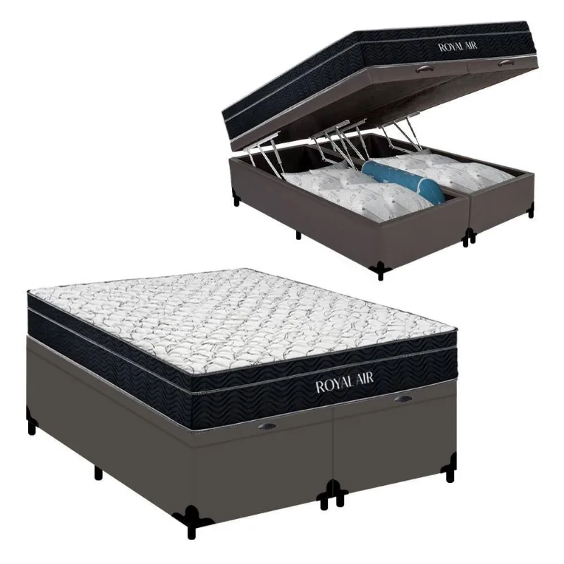 Cama Box Baú Casal Bipartido 138cm Royal Air com Colchão Molas Ensacadas D33 Antiácaro