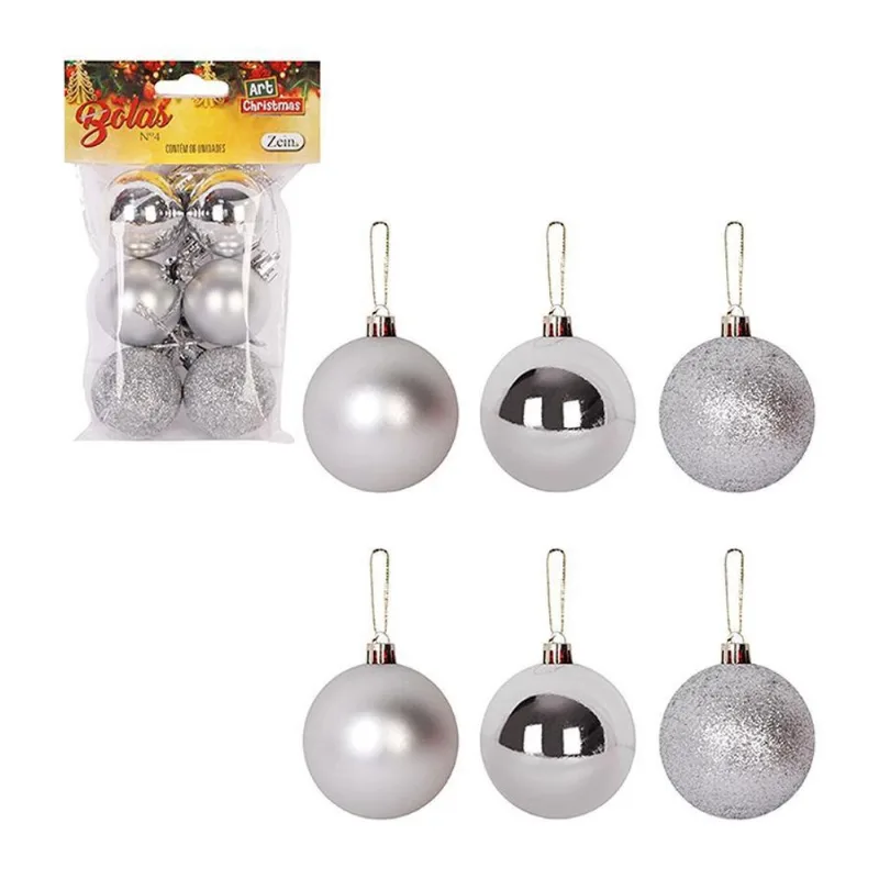 Enfeite Bola Arvore De Natal Prata 4Cm 6Un