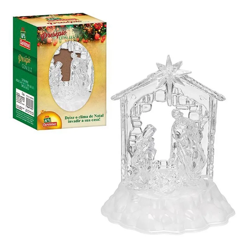 Enfeite De Acrilico Presepio Com Luz 17x15cm