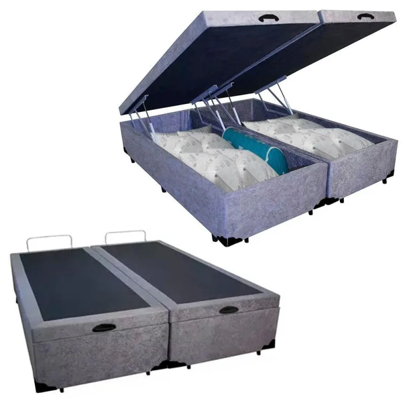 Cama Box Baú Casal Bipartido Suede Mega Cama Cinza 138x188x45cm - OUTRAS - Colchões