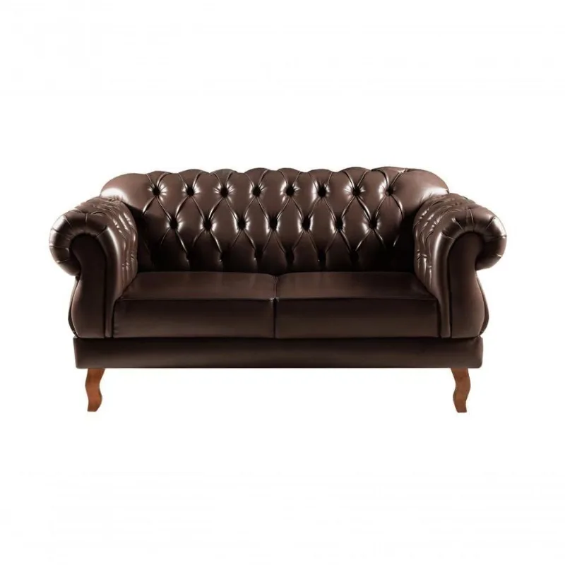Sofá Duquesa 2 Lugares 155CM Café Couríssimo 015 Couro Sintético Bella Decor