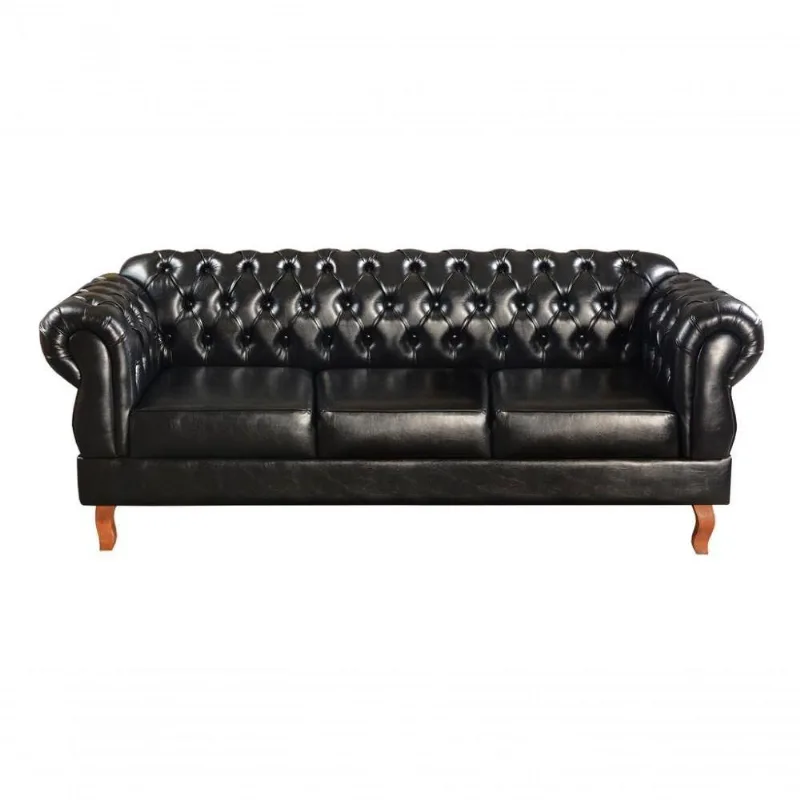 Sofá Duquesa 3 Lugares 220CM Preto 005 Couríssimo Bella Decor