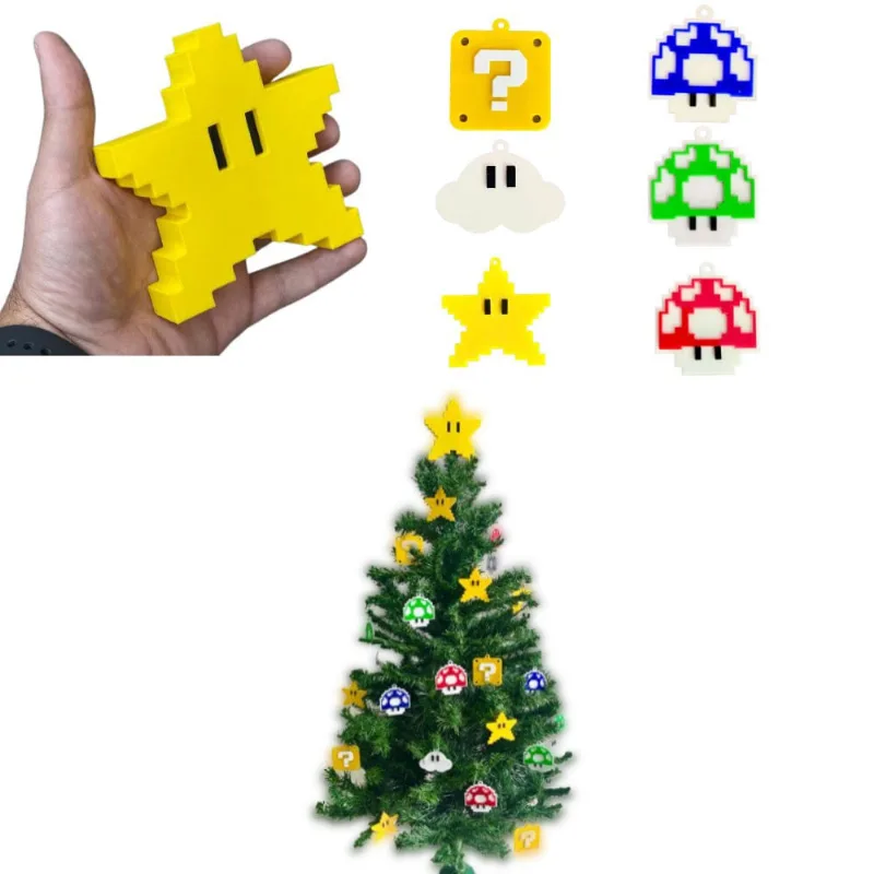 Kit c/ 30 Enfeites De Natal Mario Brinde Estrela Arvore Topo