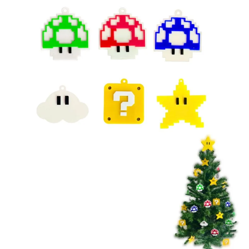 Kit c/ 6 Enfeites De Natal Super Mario Estrela Arvore