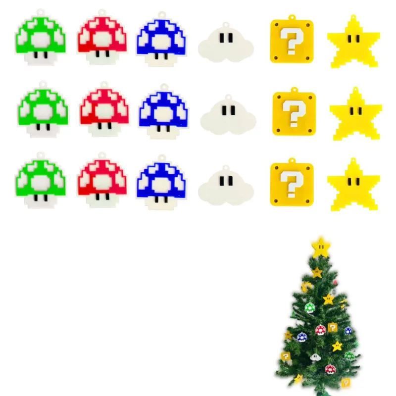 Kit c/ 18 Enfeites De Natal Super Mario Estrela Arvore