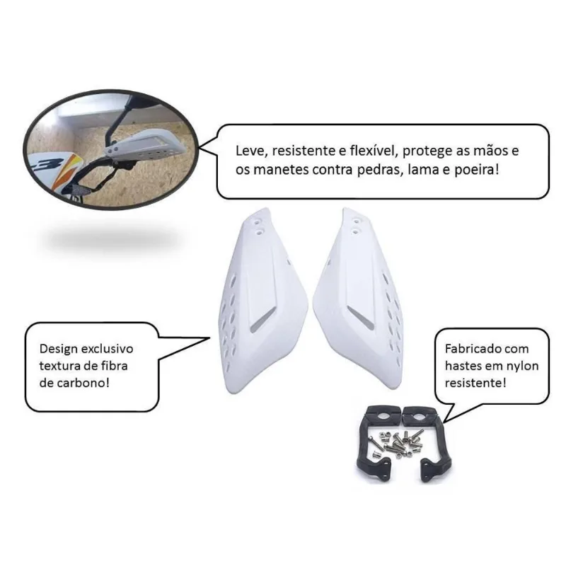 Protetor Mão Modelo Vector Branco Para Moto Guidão 22mm