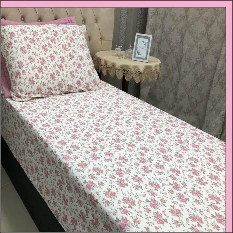 Jogo De Cama Lençol Em Malha Solteiro Florzinha 2 Peças - Rosa - 100% Poliéster