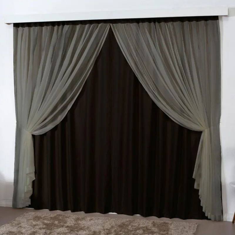 Cortina 3 Mts Sala Quarto Escritório Blackout Voal Trilho Suisso - Tabaco