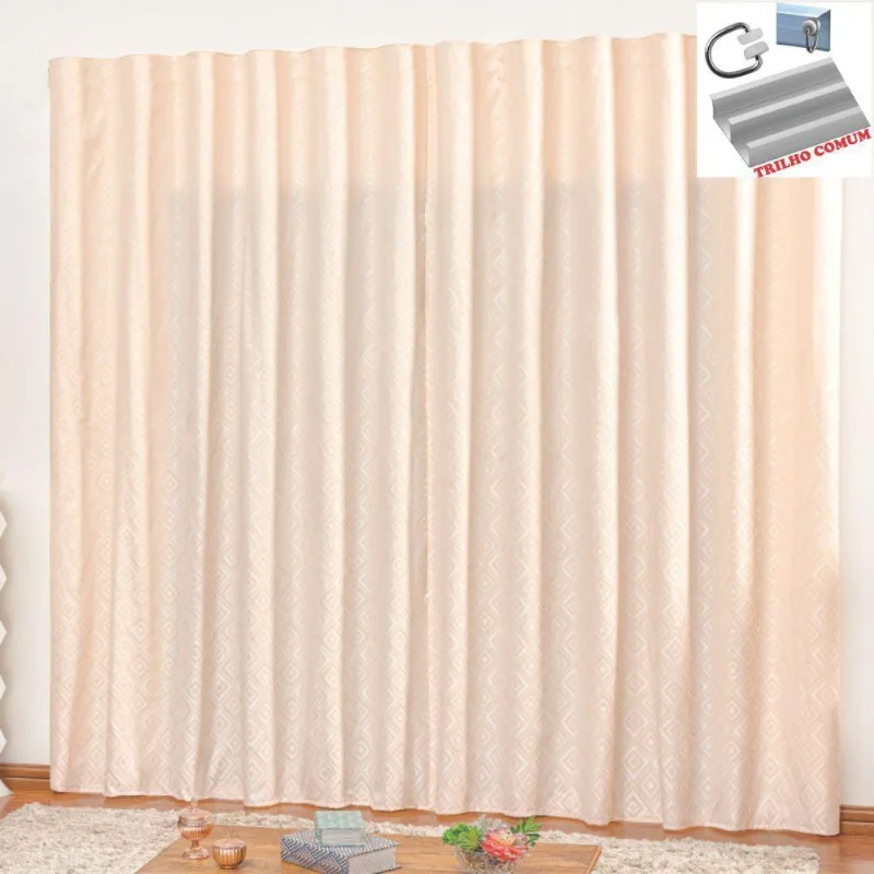 Cortina Em Jacquard Degradê 2,00 X 1,70 Para Trilho Comum - Palha