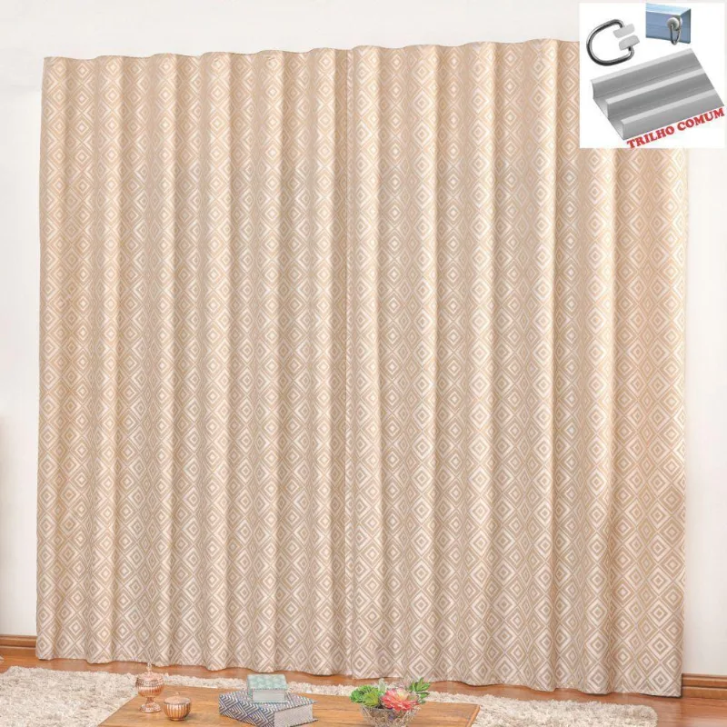 Cortina Em Jacquard Degradê 2,00 X 1,70 Para Trilho Comum - Avelã