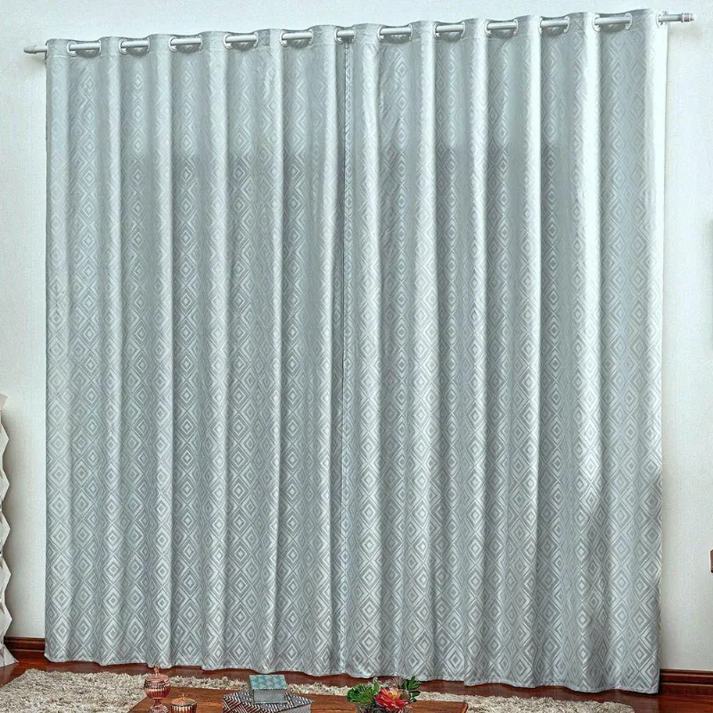 Cortina Em Jacquard Degradê 4 00 X 2 70 Para Varão Cinza